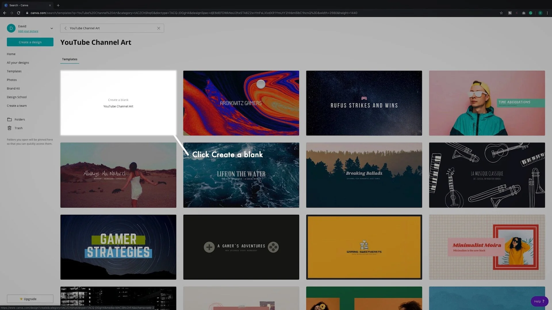 Select ‘Create a blank’