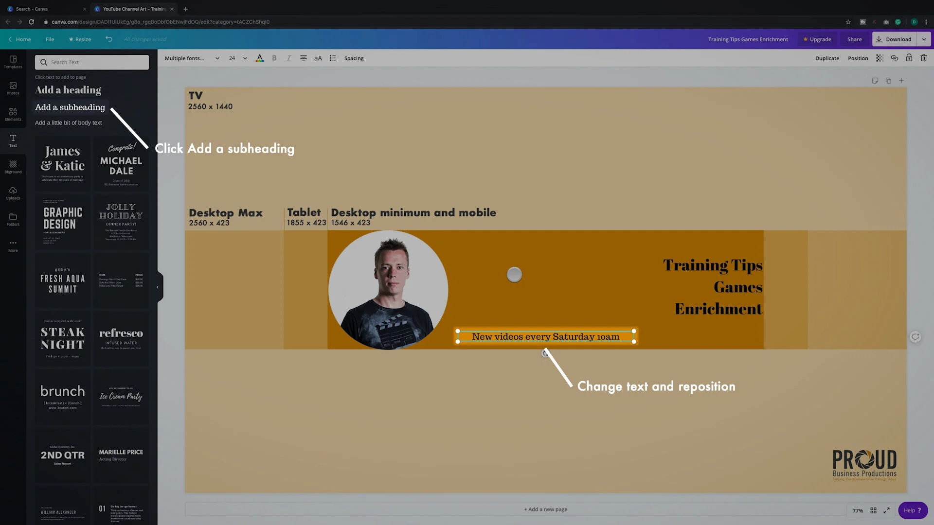 Click ‘Add a subheading’ to tell people when to expect new videos.