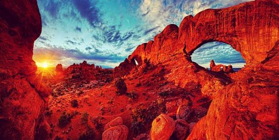 Dè zonsondergang in Arches National Park