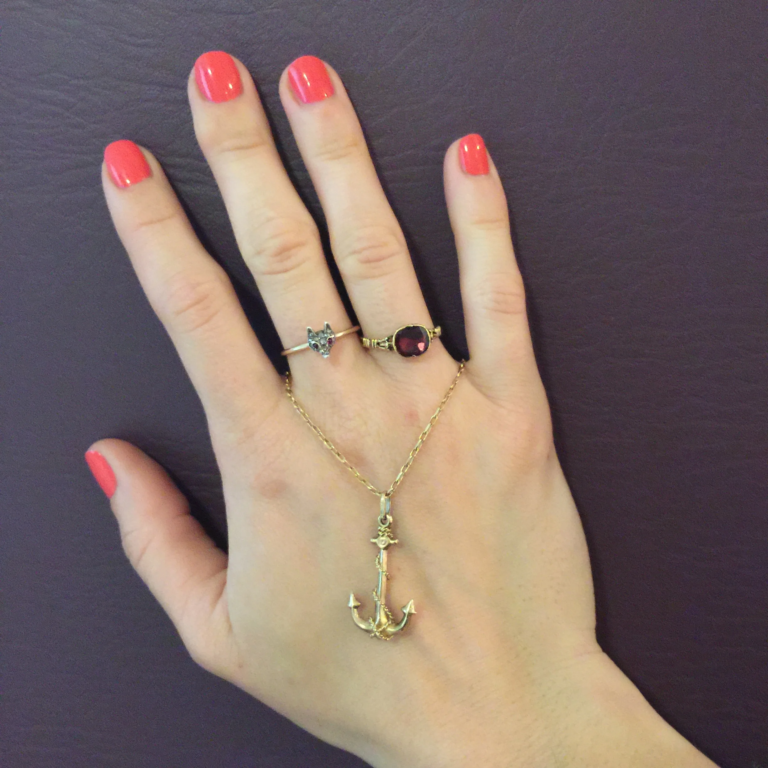 Diamond fox ring and Georgian flat-cut garnet rings from my personal collection