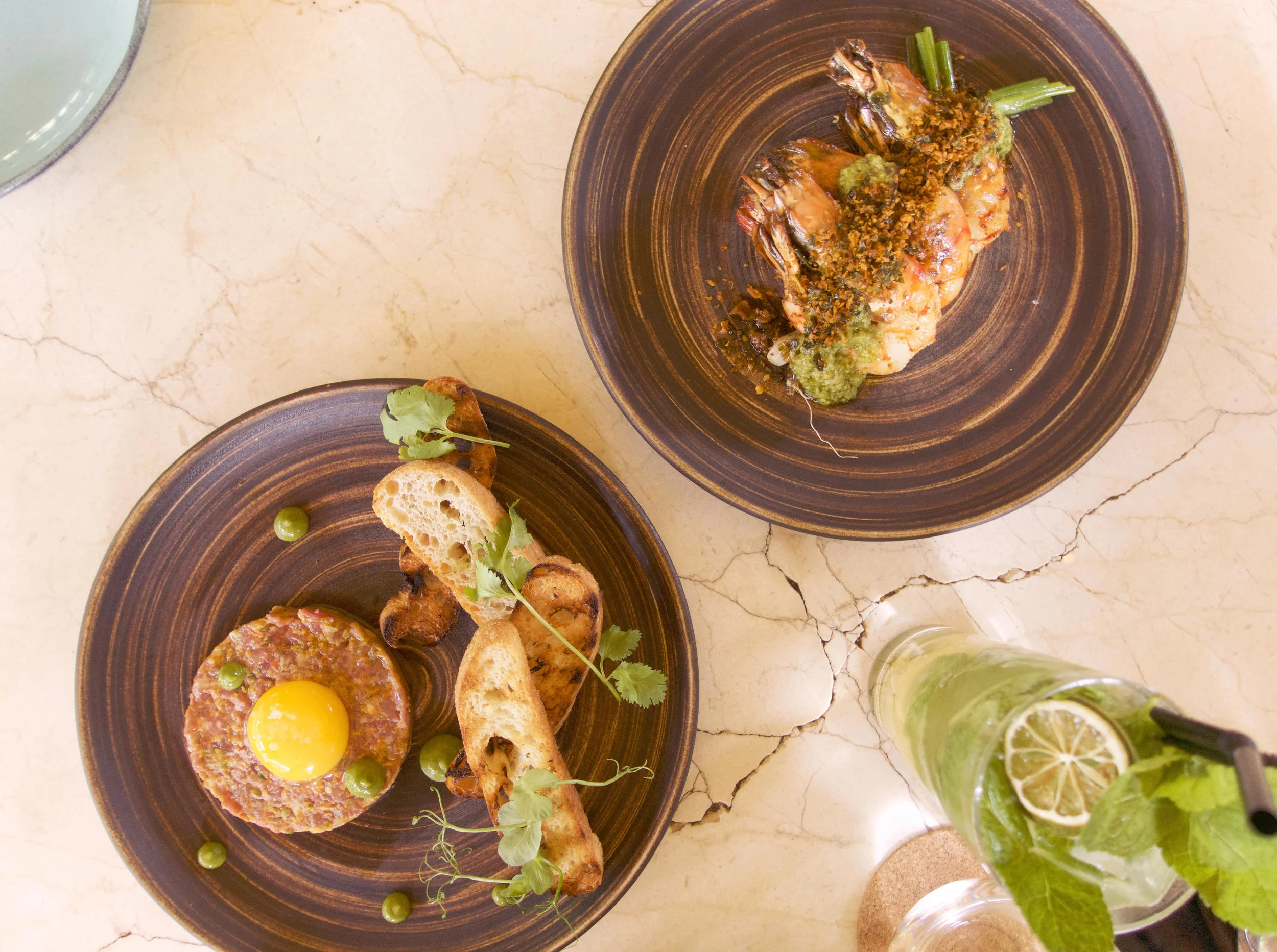 Steak Tartar ($26++) and Roasted King Prawns