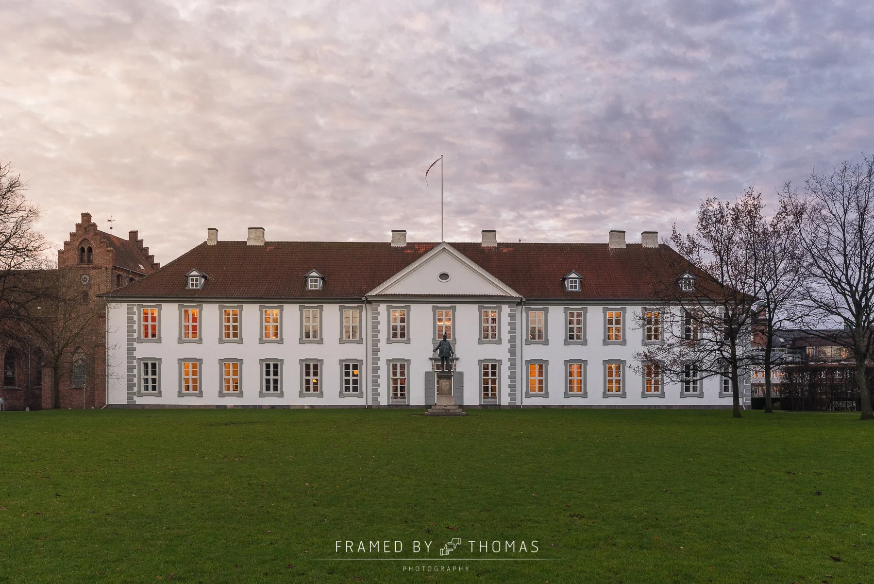 Odense, Denmark - December 7, 2015: The front of Odense slot (ca