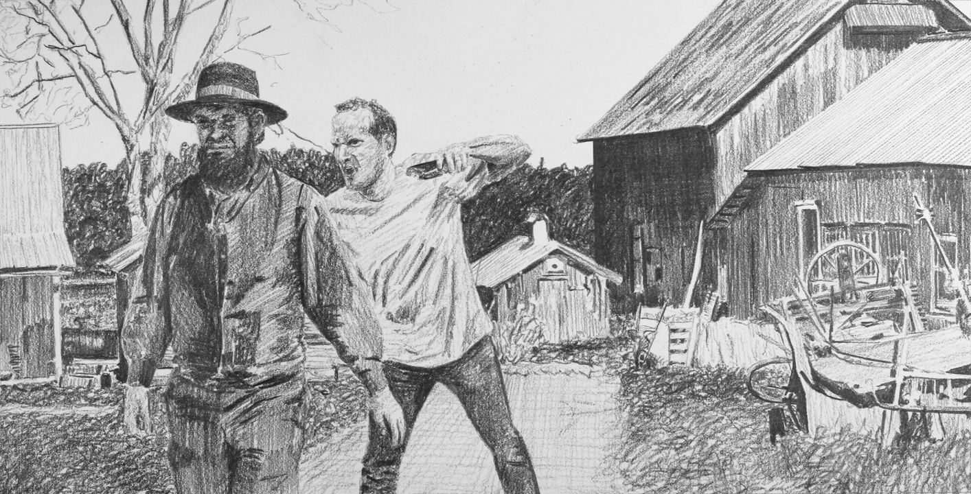   Attacking an Amish Man with a Taser  Ep 2 Scene 5.3 Graphite on paper 