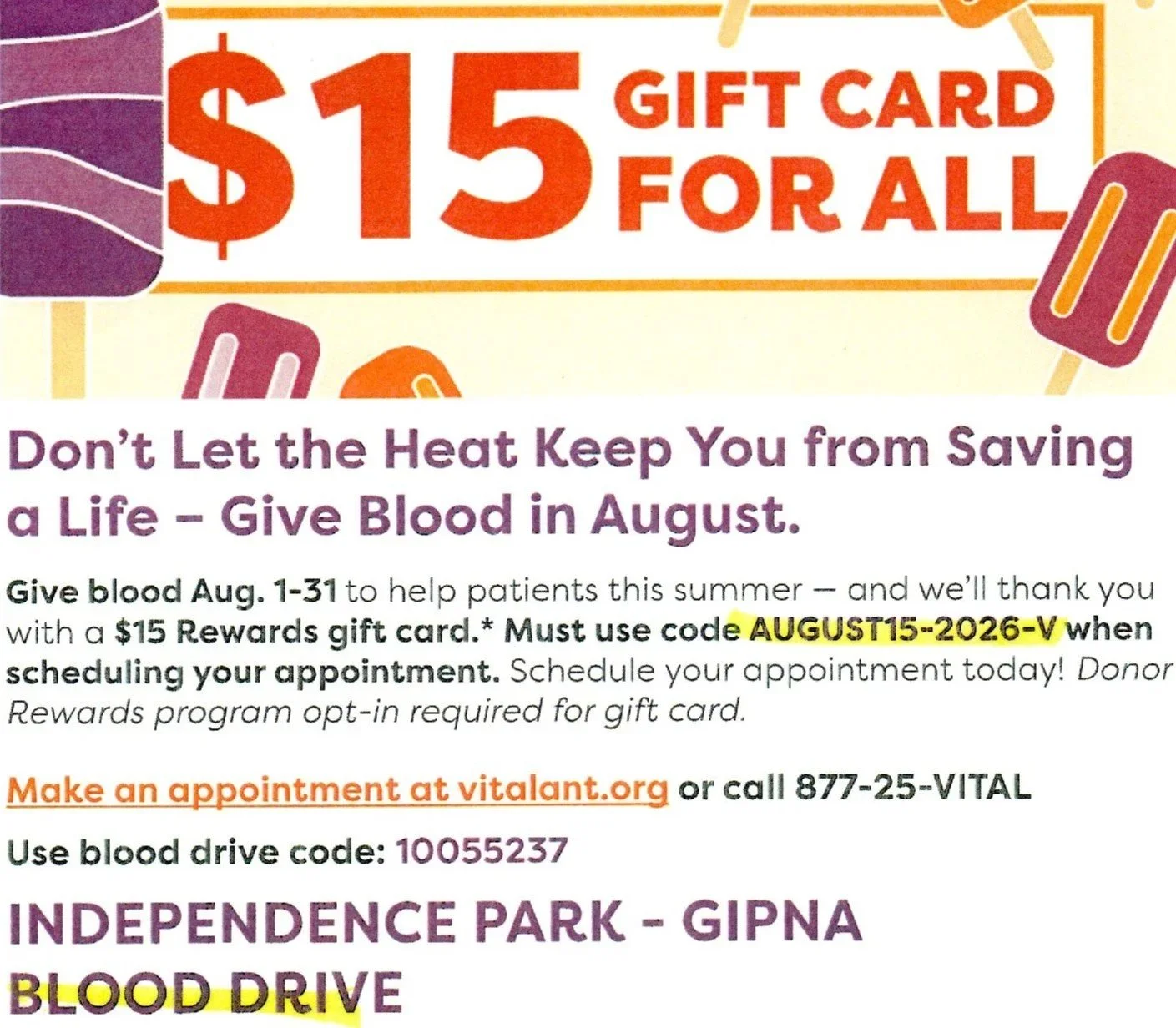 BLOOD DRIVE AUGUST 23 AT THE FARMERS MARKET