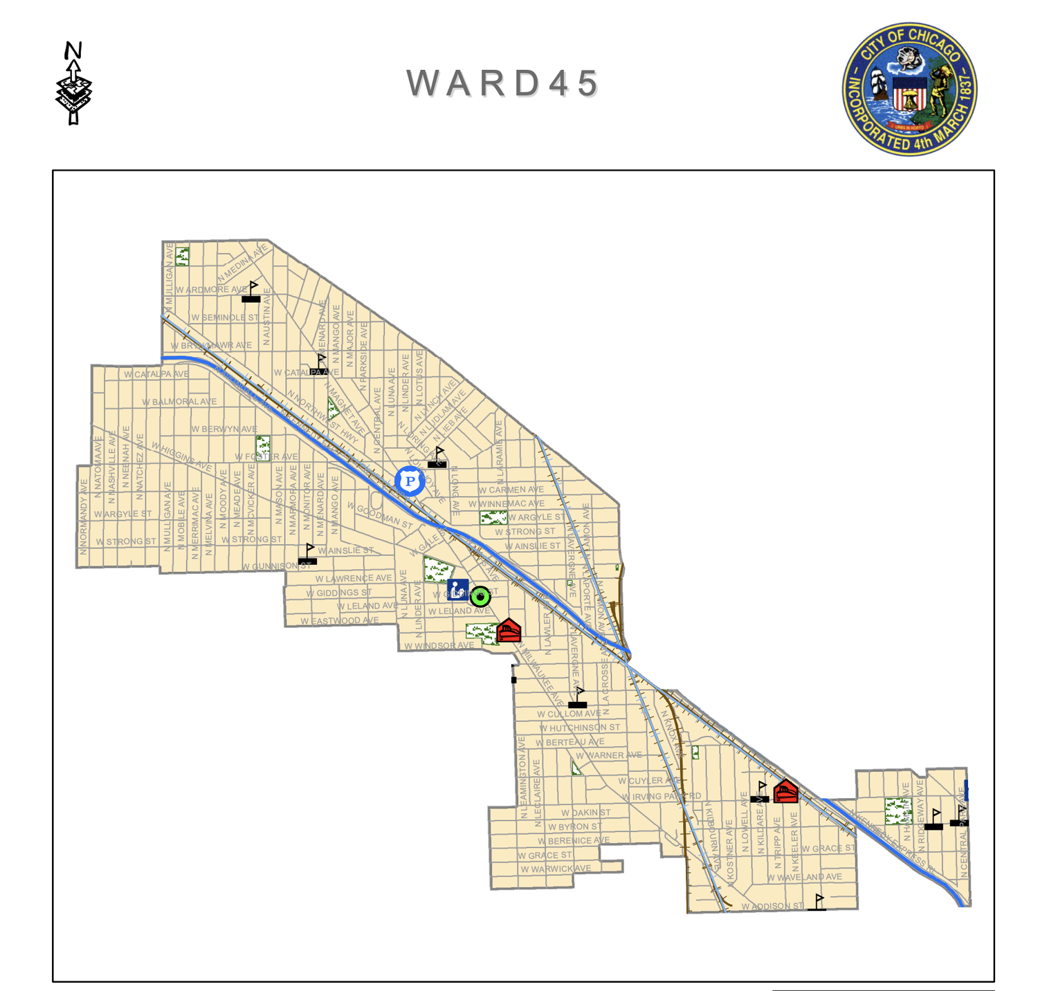 Chicago 45th Ward Map City Of Chicago — Gipna - Greater Independence Park Neighborhood Association