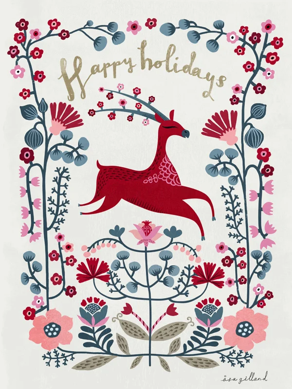 Floral Deer | Happy Holidays!