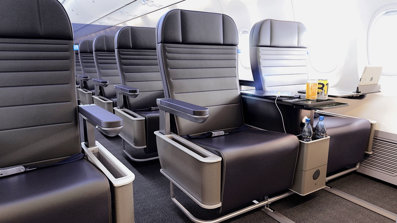 United Airline’s new first class seats have real granite cocktail tables