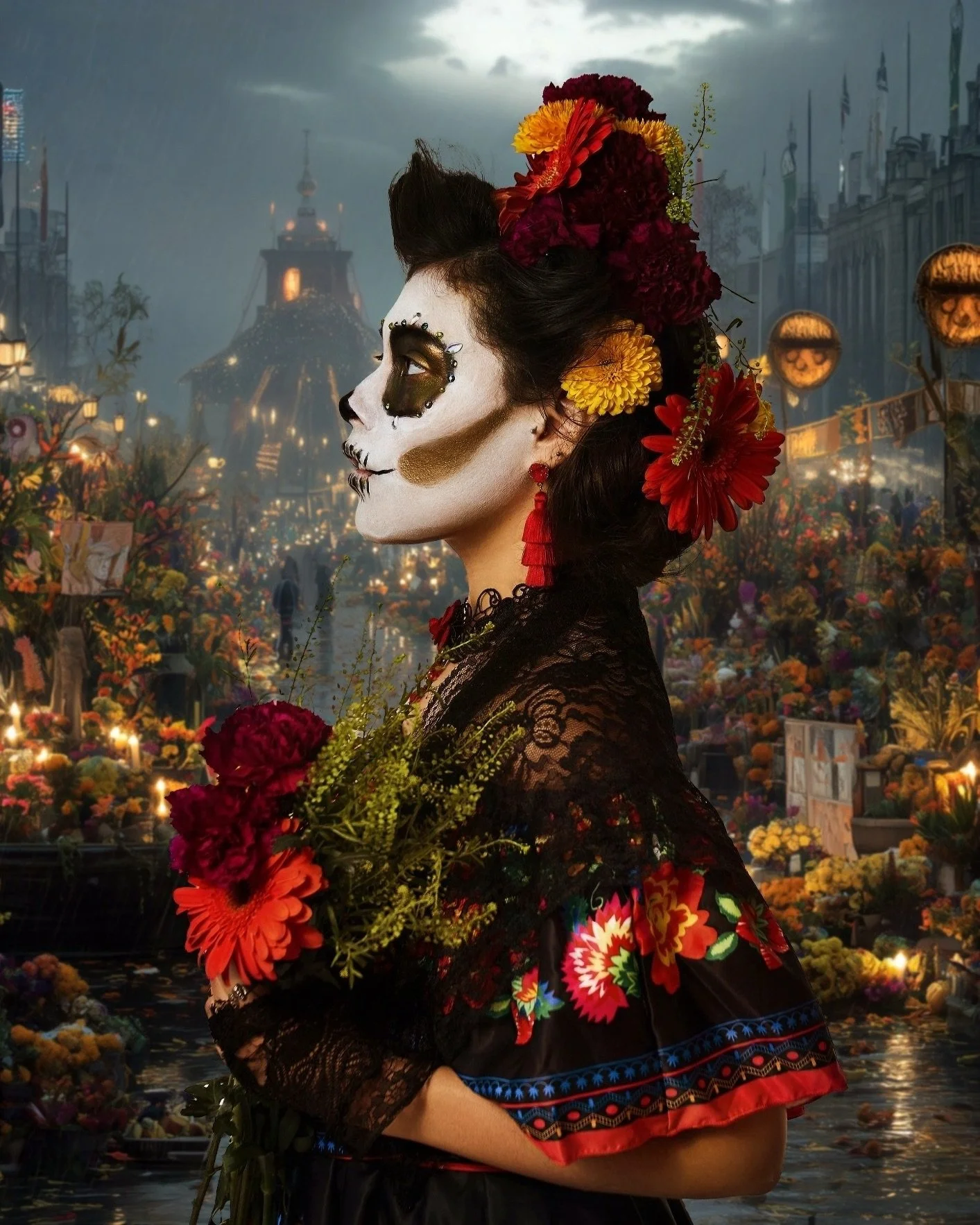 &ldquo;Antes Muerta que sencilla!&rdquo; - I&rsquo;d rather die than be plain!
Last but not least in our 10th Annual Hair Haunts honors D&iacute;a de Los Muertos with our version of La Calavera Catrina. 
D&iacute;a de Los Muertos is traditionally cel