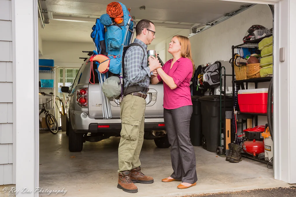 Emotional moment before the husband heads off