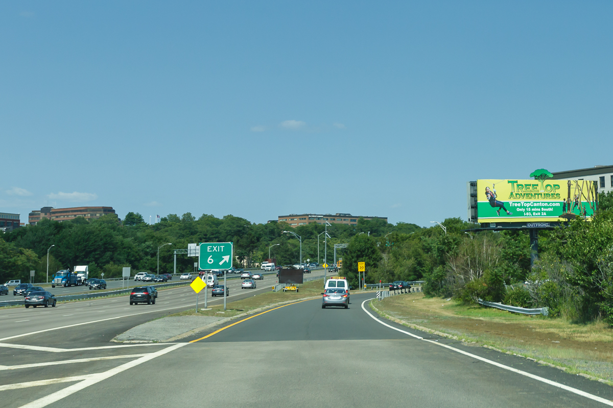 View of the billboard while driving on I-93N Exit 6 in Braintree, MA