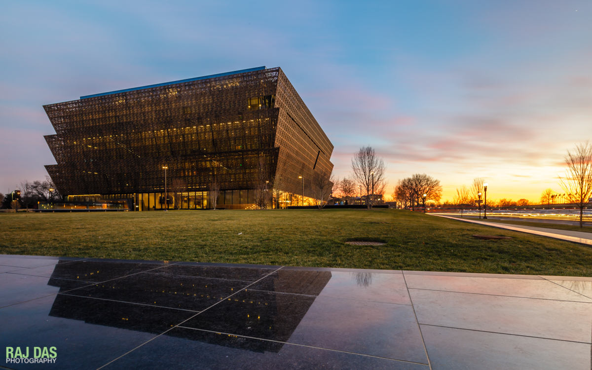 View of the Museum as the sun sets over the National Mall