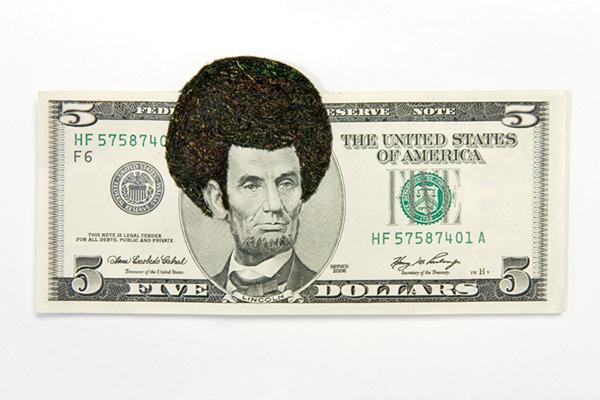Afro Abe II (with peacock feathers), 2010; photo credit Taylor Dabney