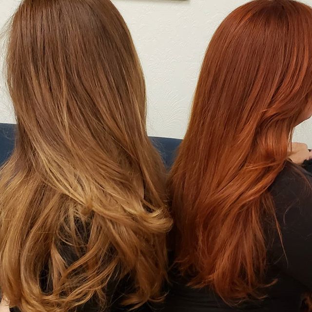 Mother and daughter day! A transformation from blonde to red and a correction from 6in level 4 roots and bleached ends to this dimensional blonde. No bleach. All single process and a little creative application. My thanks to these beautiful ladies fo