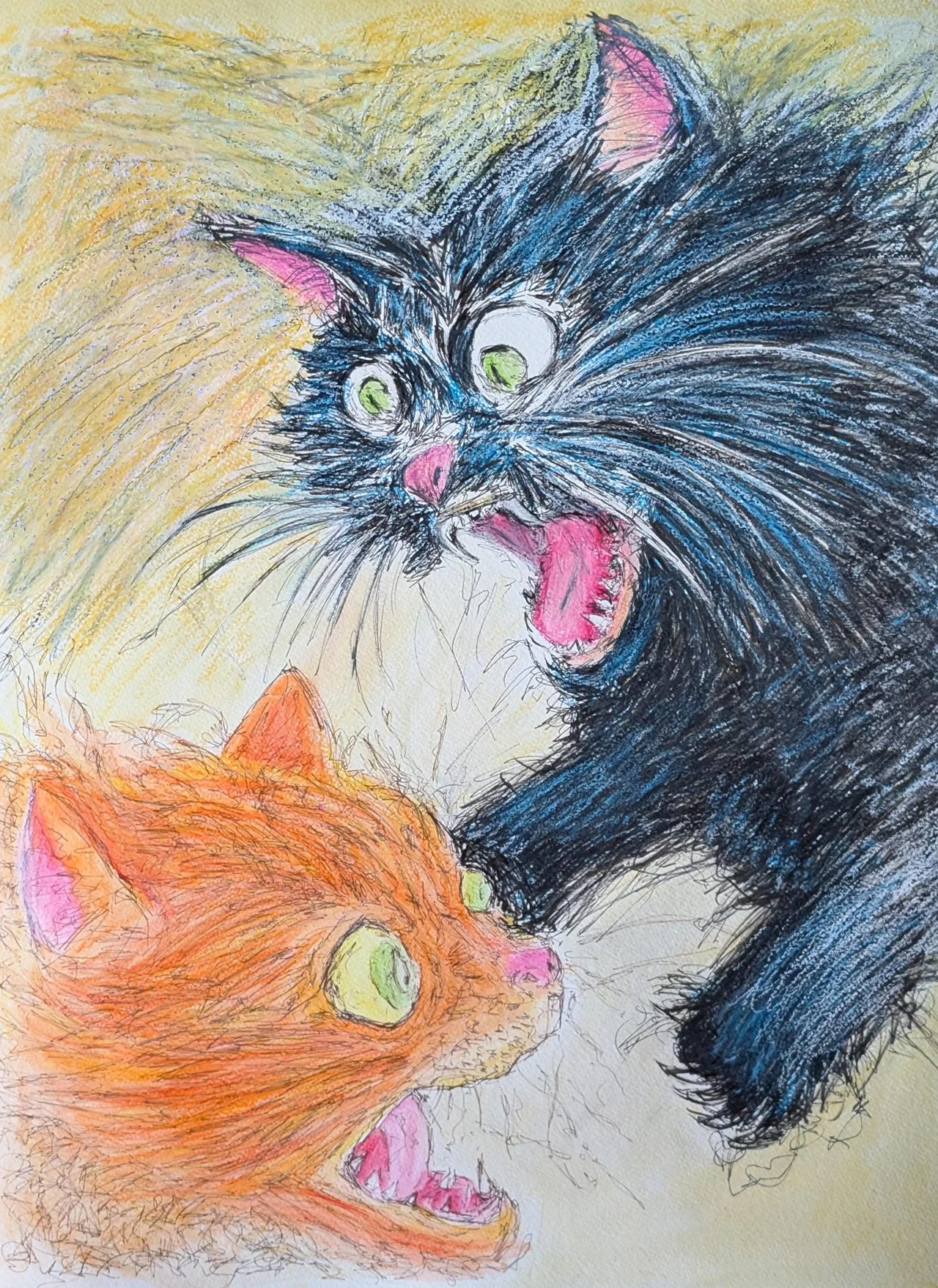 "Cat Fight" 18 X 24 / Watercolor 
