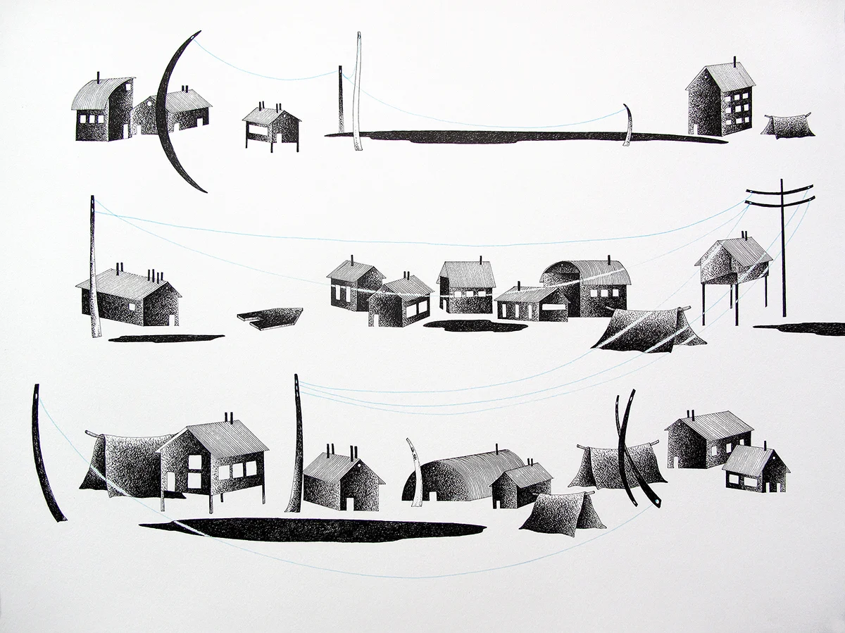 Elizabeth Eero Irving, Where All Our Friends Live , Ink drawing on paper