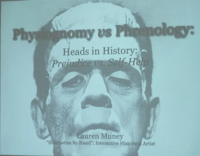 The introductory slide from the "Heads in History" presentation. This example was at a museums conference.