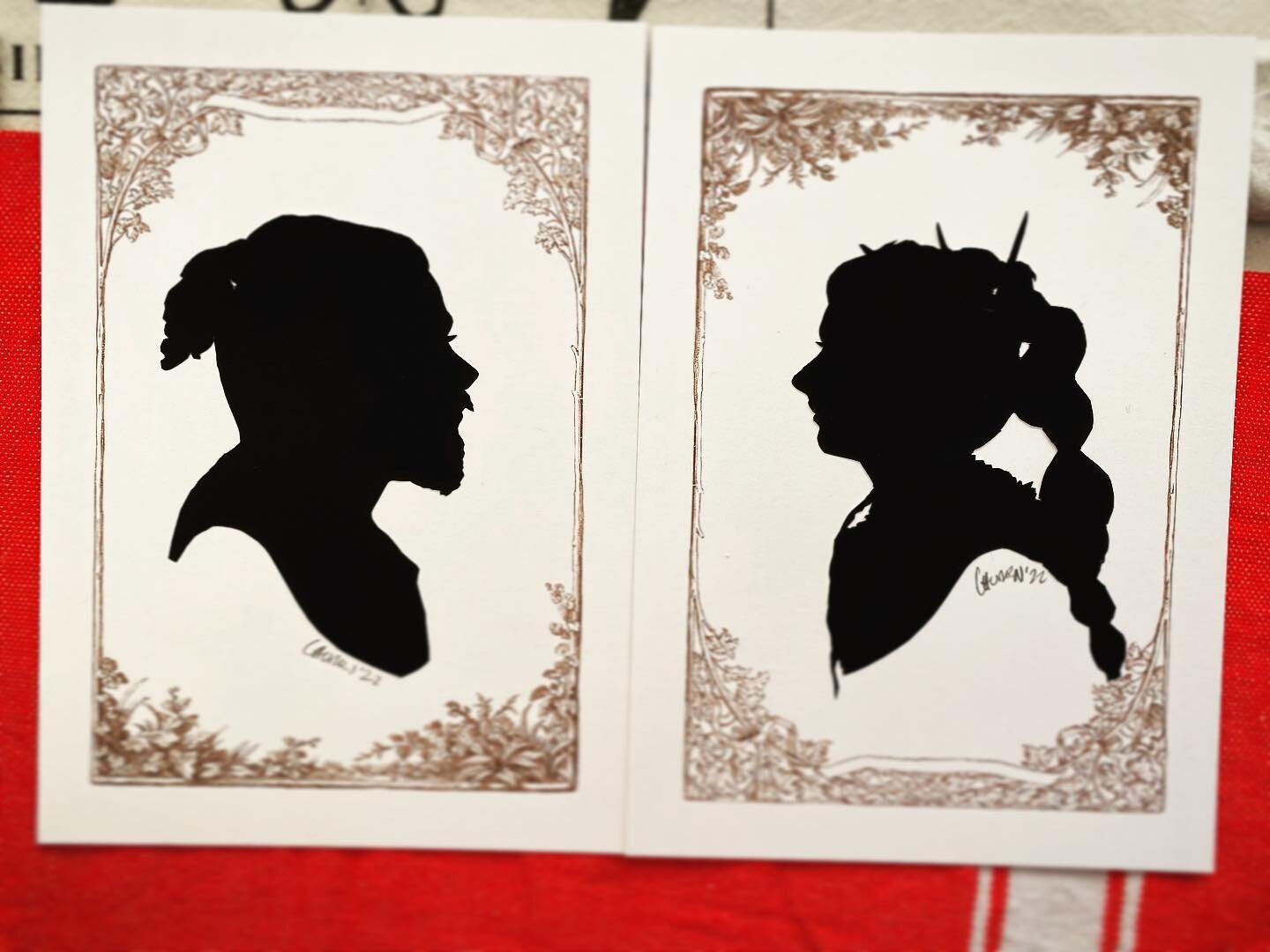 Another Renaissance Festival sneak peek: this fun couple wanted their portraits made with one of my custom-created backgrounds. 
.
I love how their wild-sides still connect with the delicate background
.
Cut freehand with only ✂️ in about 90 seconds 