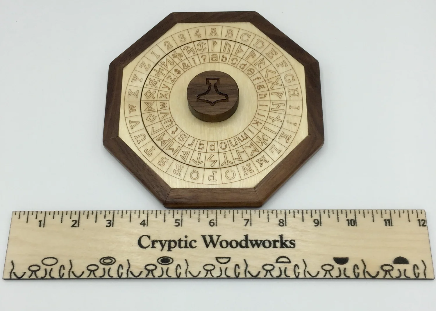 篆刻 Cipher Wheel - Small - Runes and English — Cryptic Woodworks