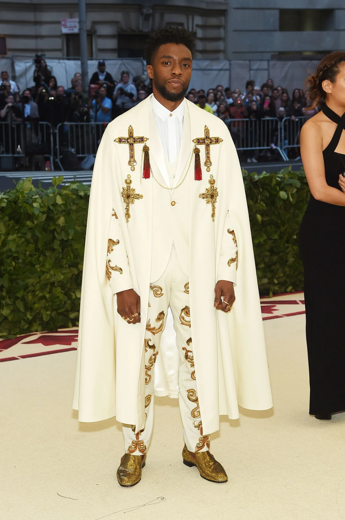 Chadwick Boseman in all-white Versace