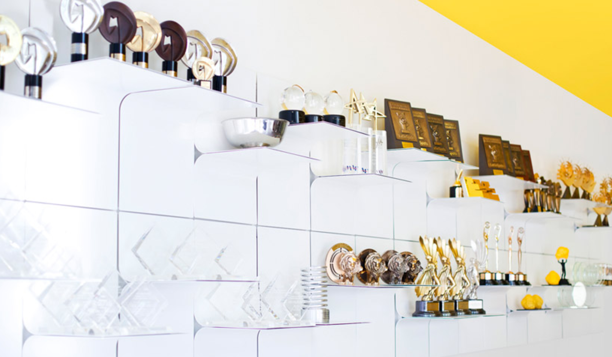 Awards wall at Grupo Gallegos, Los Angeles