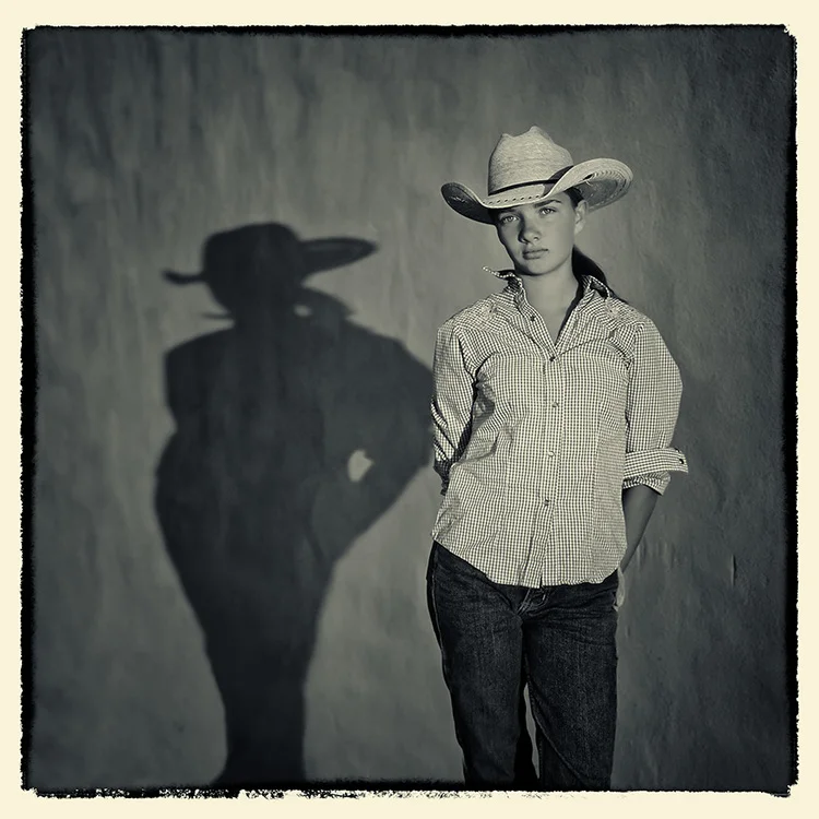 Cowgirl #2 with Shadow Robert MacDougal 11 x 14" matted & framed 8 x 10" with white mat