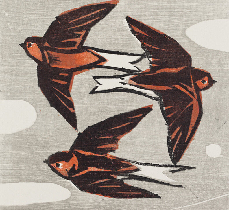 Three Red Swallows