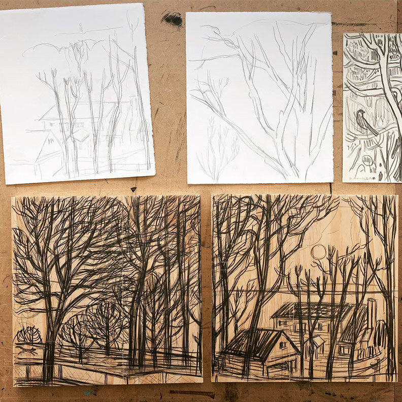  Sketches on the blocks and ready to carve… 