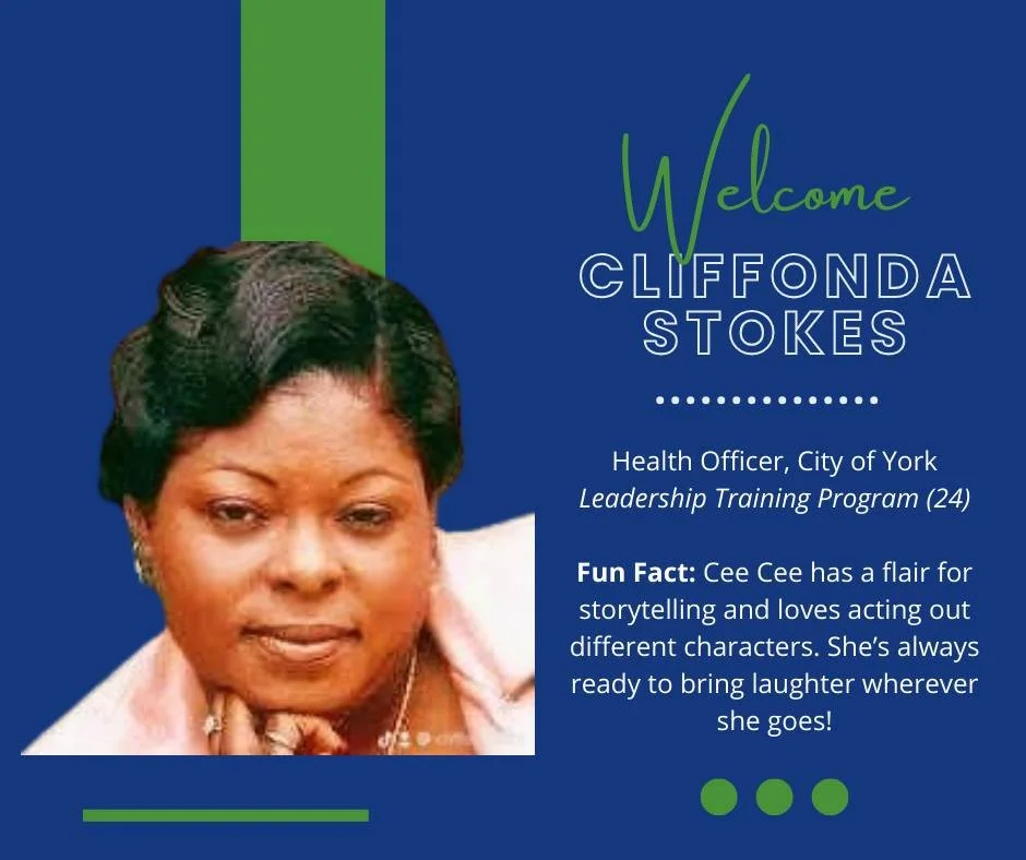Meet Our New Board Member: Cliffonda &ldquo;Cee Cee&rdquo; Stokes! 🌟

Cee Cee is the Health Officer for the City of York and a proud 2024 graduate of Leadership York&rsquo;s &ldquo;Best Class Ever&rdquo;! She began her journey at the city as a Prope
