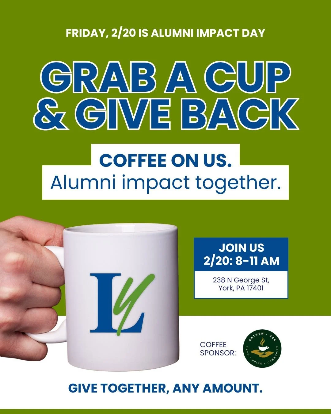 TWO DAYS until Alumni Impact Day!

We&rsquo;re so excited to reconnect and see what we can accomplish in just one day when alumni come together.

☕ Morning coffee at the office from 8-11 AM
🍻 Happy hour at Woof Bar from 4-6 PM
📲 Live updates and al