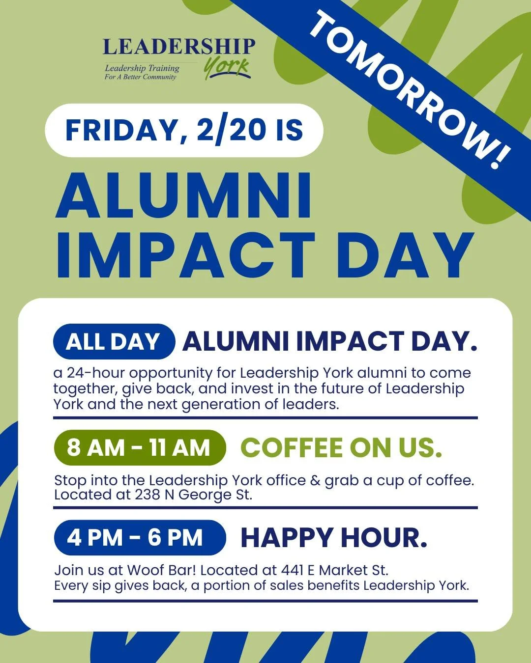 Don&rsquo;t forget to join us tomorrow for our first-ever Alumni Impact Day! 

There are so many ways to reconnect, engage, and support us throughout the day. We can&rsquo;t wait to see what our alumni can accomplish in just one day of coming togethe