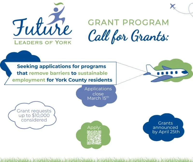 FLY Community Grants are LIVE ✨

This year, Future Leaders of York students will award up to $10,000 to organizations that support training and remove barriers to sustainable employment in York County.

Applications are open now through March 15. You