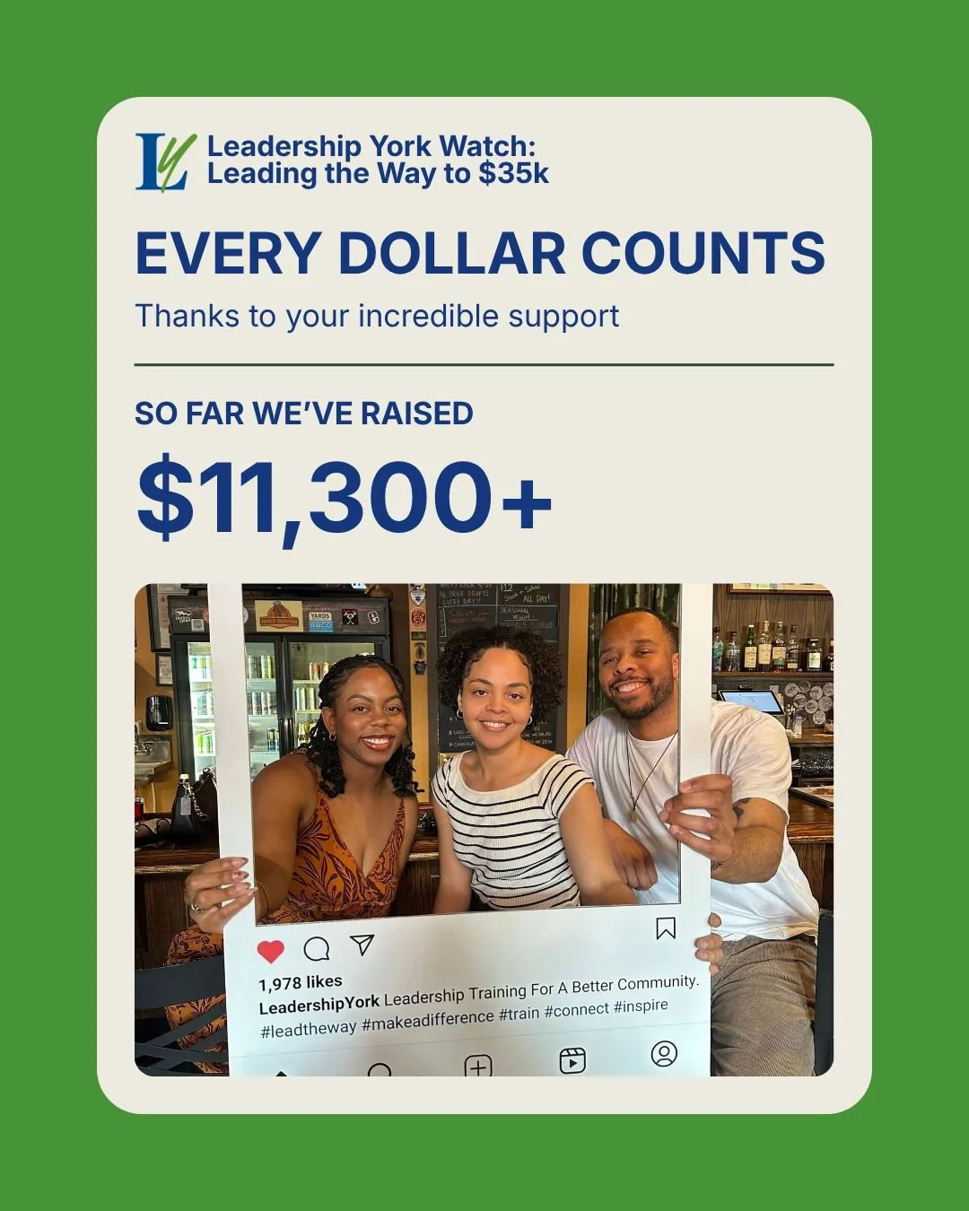 Over a 1/3 of the way to our Give Local York goal! 

Let&rsquo;s keep it going, LY alumni and supporters! If Leadership York has made an impact on you, now&rsquo;s the time to give back.

Every dollar counts💙

👉 https://form-renderer-app.donorperfe