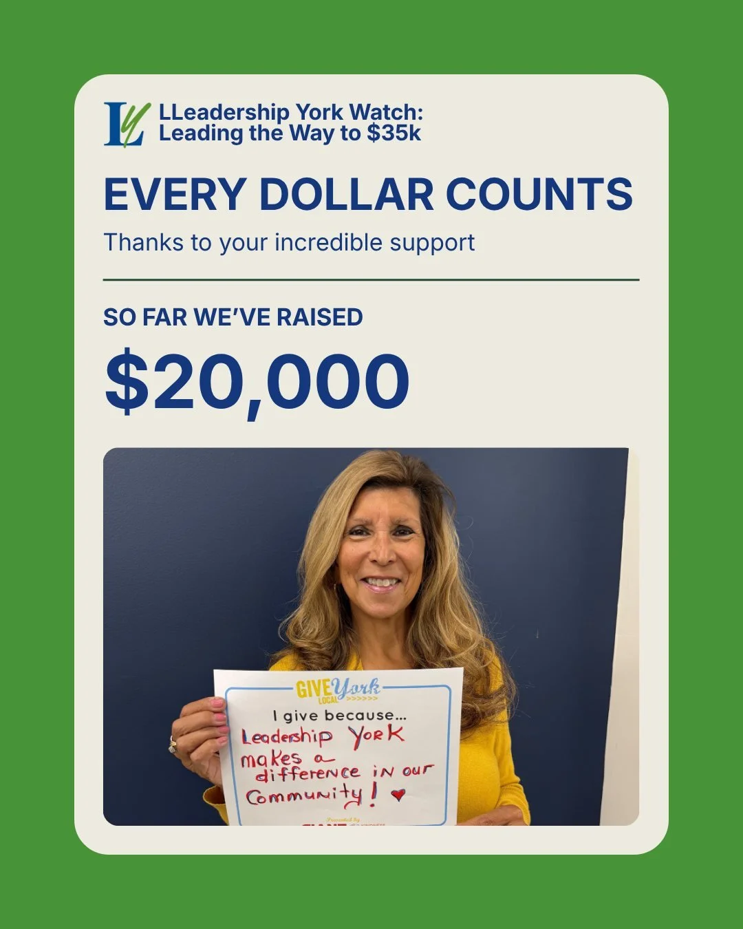 We&rsquo;ve officially passed $20,000💙 Featuring the lovely and wonderful, @delmariveralytle!

Next up&hellip; Afternoon Power Hour at 3:00 PM!

Gifts will be matched thanks to @haymanstudio and @saubelfinancialgroup, so now is the time to make your