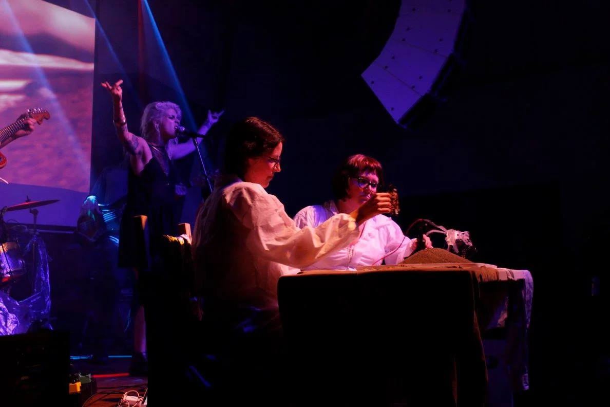 Photo by Katie McClenahan. Puppets by Summer Olsson and Katie Shook. Band shown is Thanks.