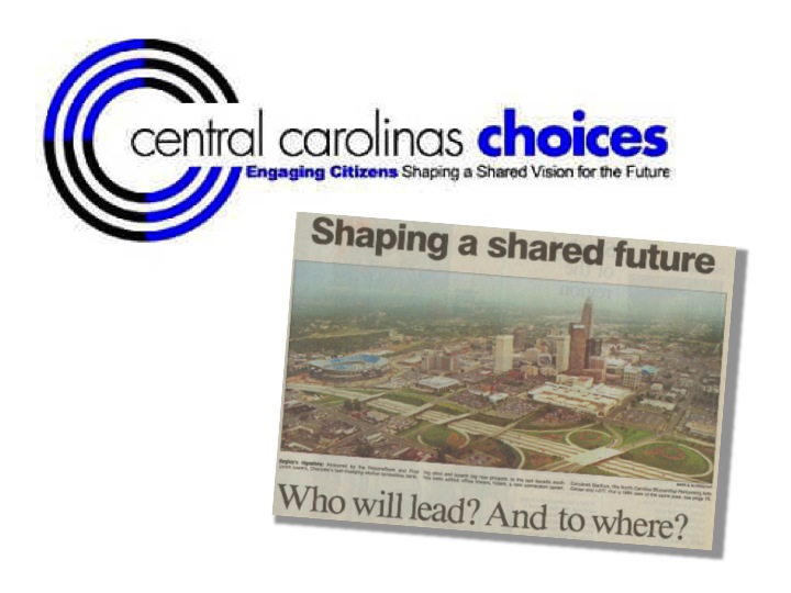 SOLID's story can be traced back 20 years to Voices & Choices, the "big bang" point for over two decades of work in civic engagement, process design and civic communications. Later to serve as a model for efforts for similar regional engagement initiatives across the US , Voices & Choices emerged from Central Carolinas Choices , a successful experiment in civic engagement led by former Charlotte Mayor Pro Tem Betty Chafin Rash and staffed by a young, eager guy named Tracy Russ. Central Carolinas Choices and Voices & Choices catalyzed a network of leaders and citizens to action with communications, engagement and branding platforms that spurred leaders to lead in new ways and citizens to engage with each other and institutions of governance in new ways.