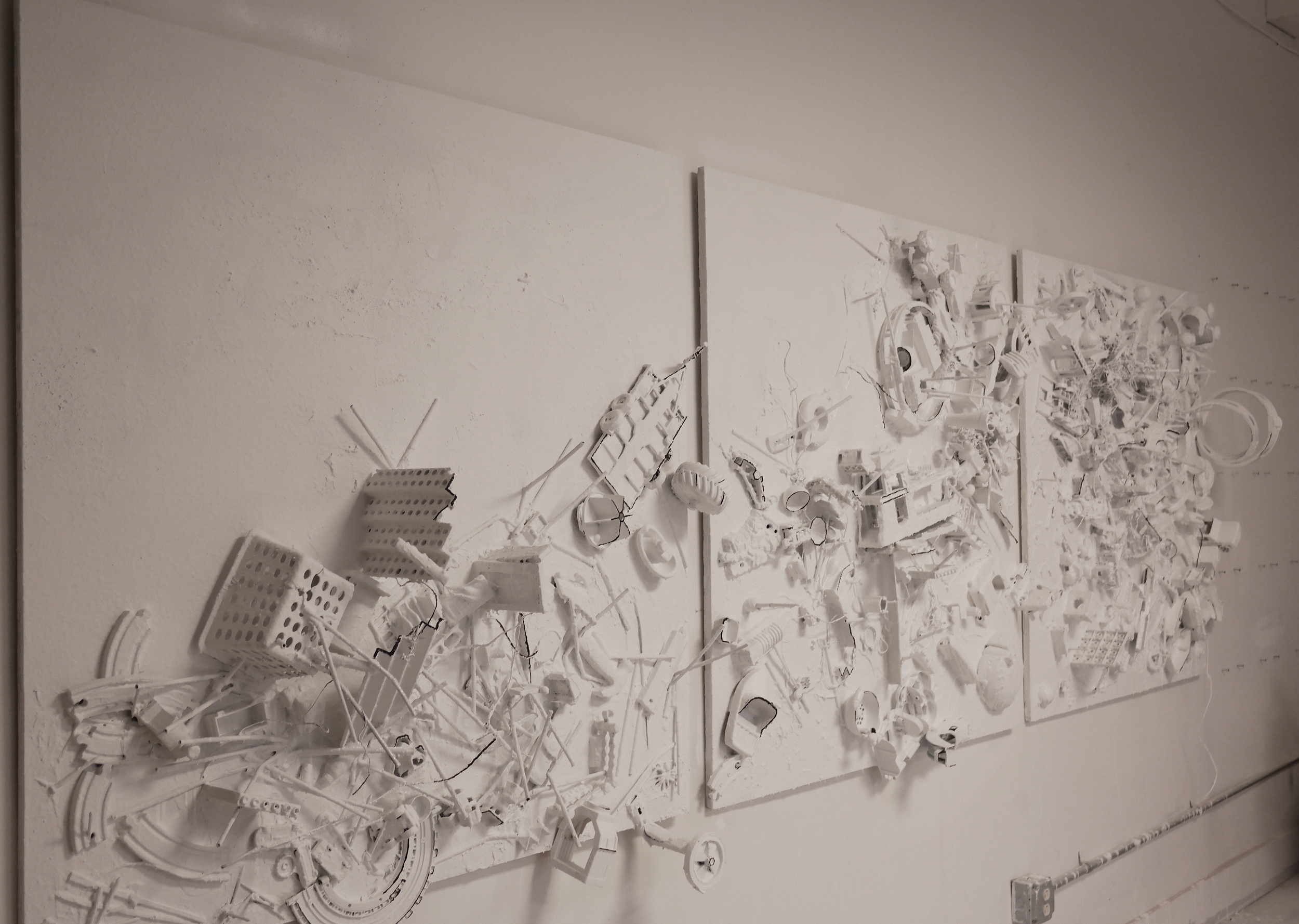 Untitled, Triptych (view 1 , 2014 48.5" X 146.5" X 12" Mixed media on panel