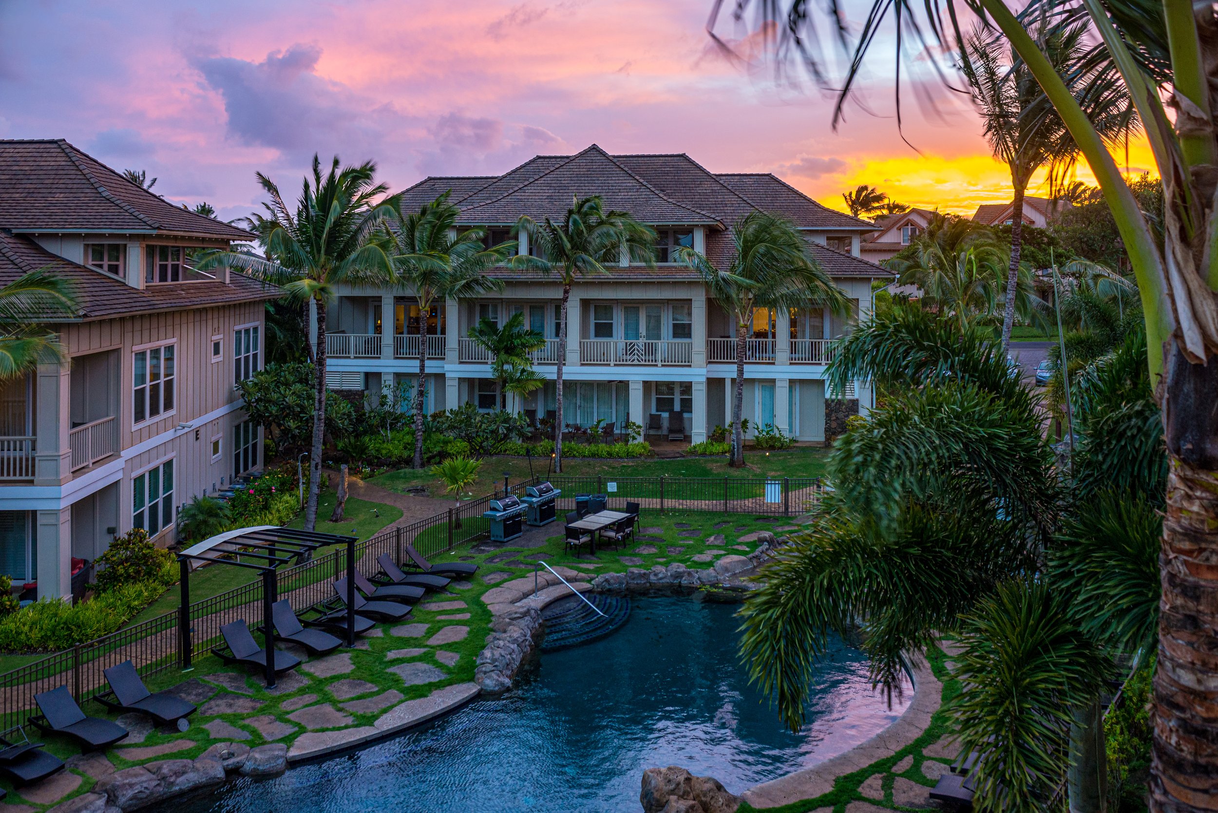 Twilight Photo with Beautiful Sunset at a Beach Resort, Kauai, Hawaii