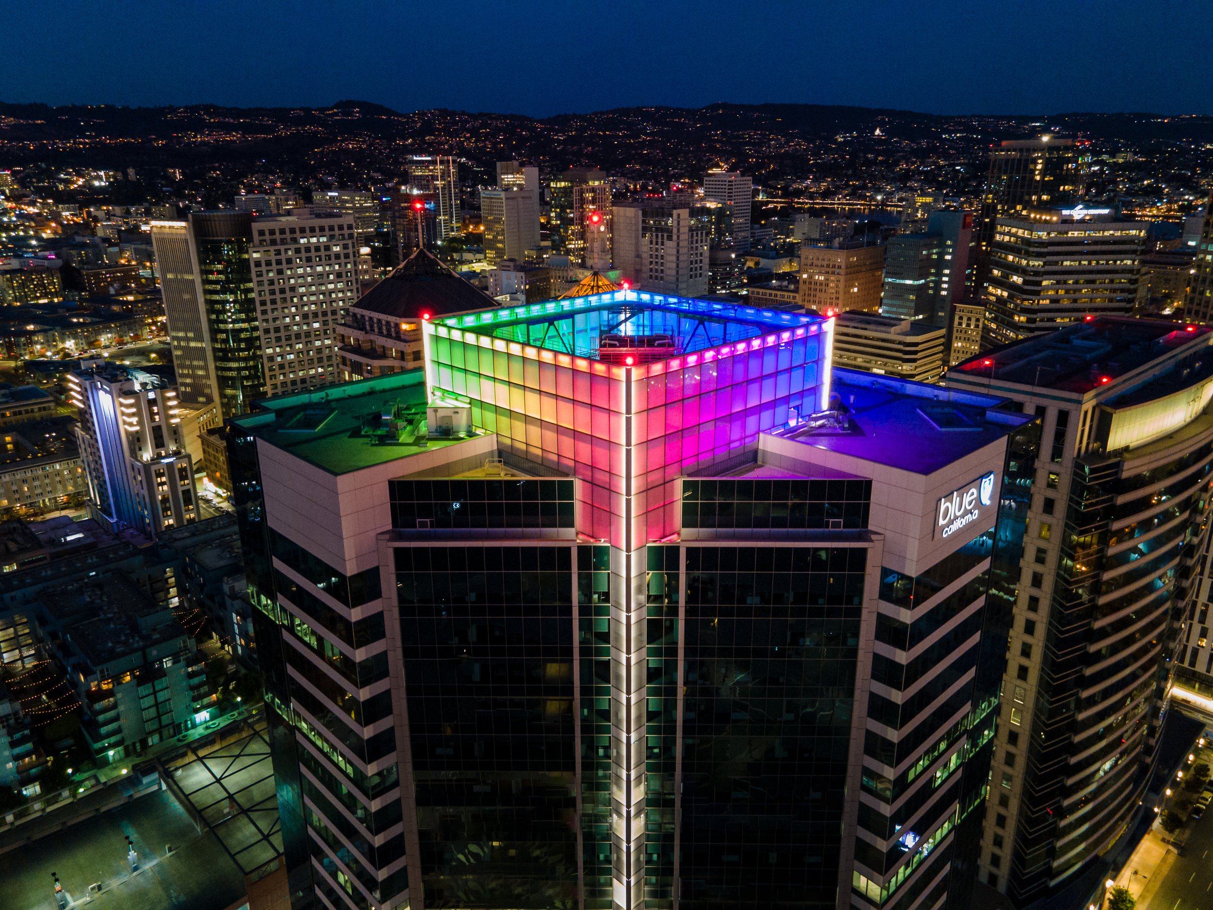 Oakland City Center (601 12th Street) Rooftop Lighting, Rainbow Pride Scene