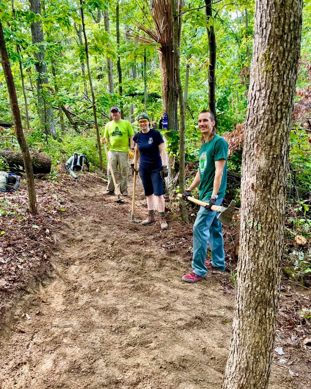 We were able to make it out to the Kanawha Valley Trail Alliance @kvtrails monthly trail maintenance day this morning. We worked on a new, beginner friendly loop and skills course at Kanawha State Forest. #trailmaintenance