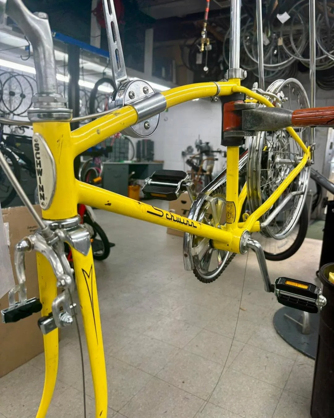 We&rsquo;ve been tasked with restoring this Schwinn Stingray that we originally sold in 1972. It&rsquo;s taking lots of elbow grease to see this bike shine again. 💪🏼 #schwinnstingray #classicbikes