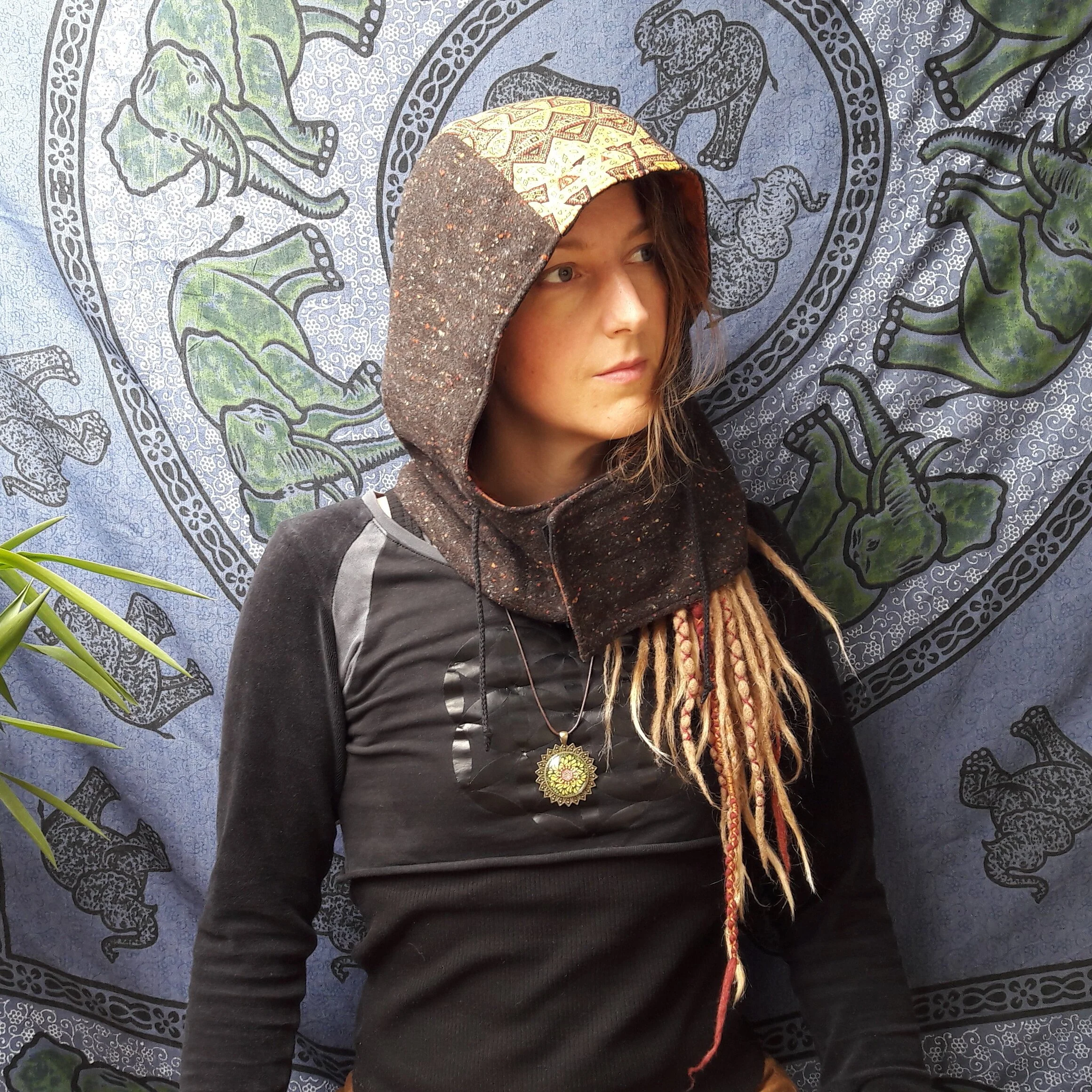 Brown Hood With Flower Print (Smaller fit)
