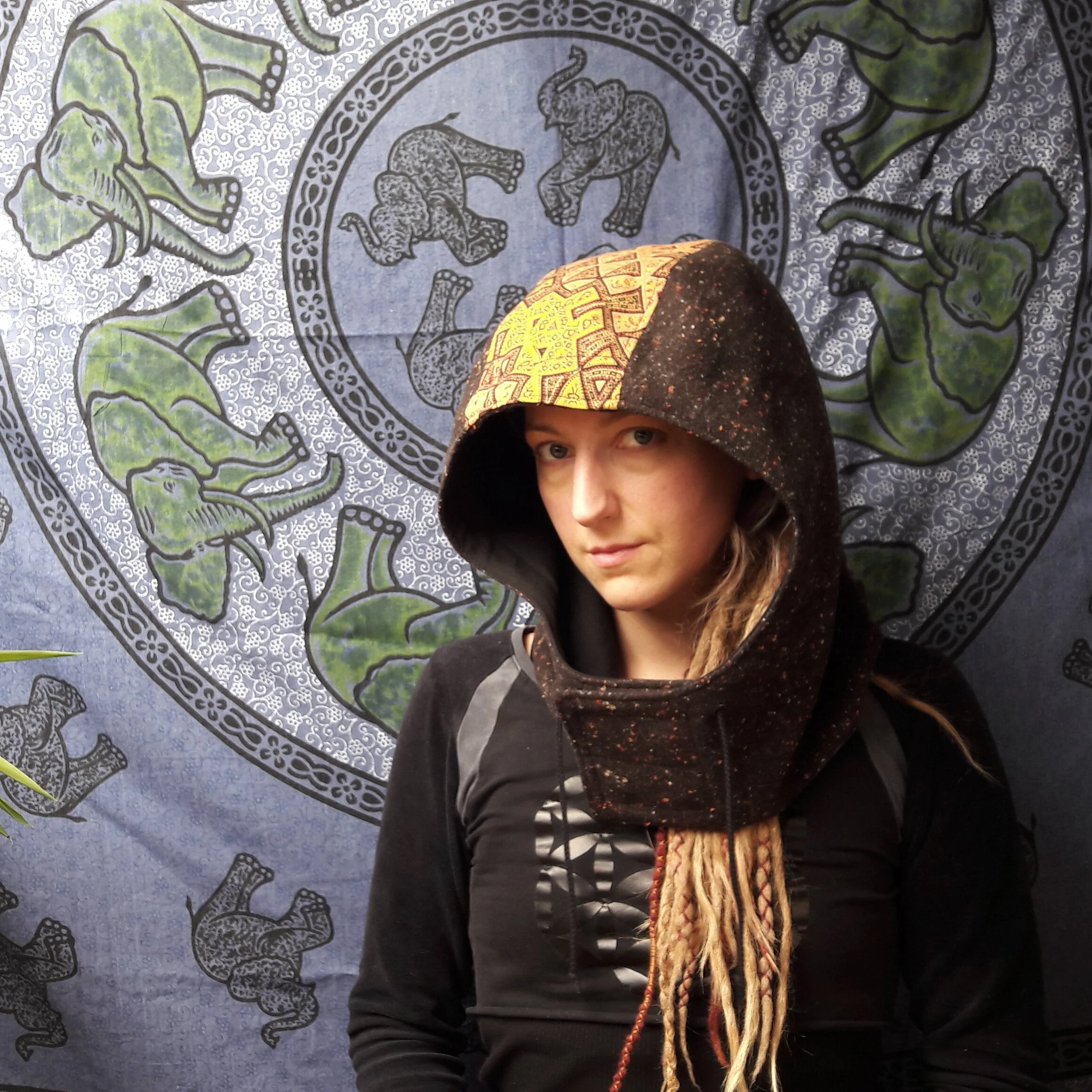 Big Brown Hood With Psychedelic Print