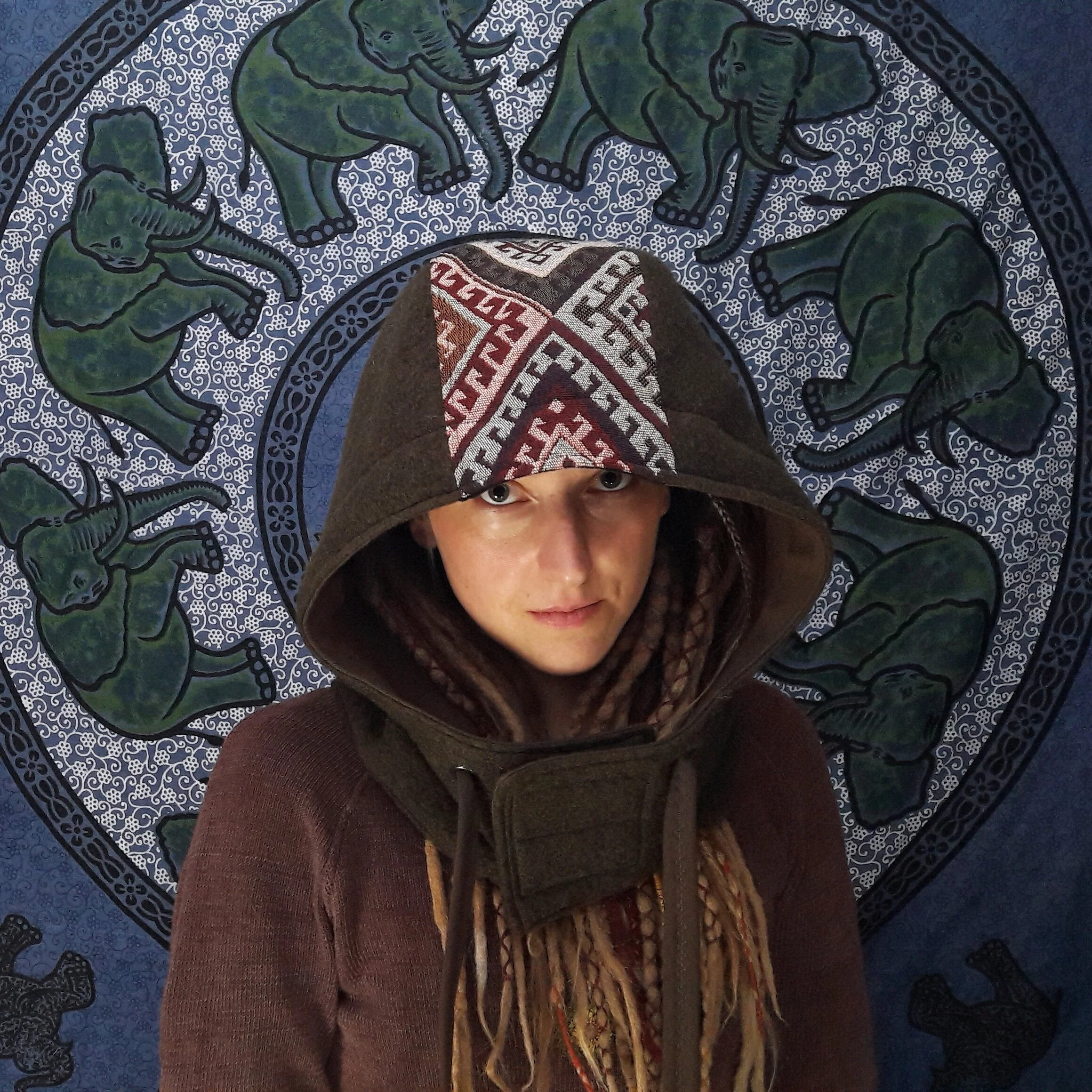 Wool hood - Big Hood With Army Green Wool Felt