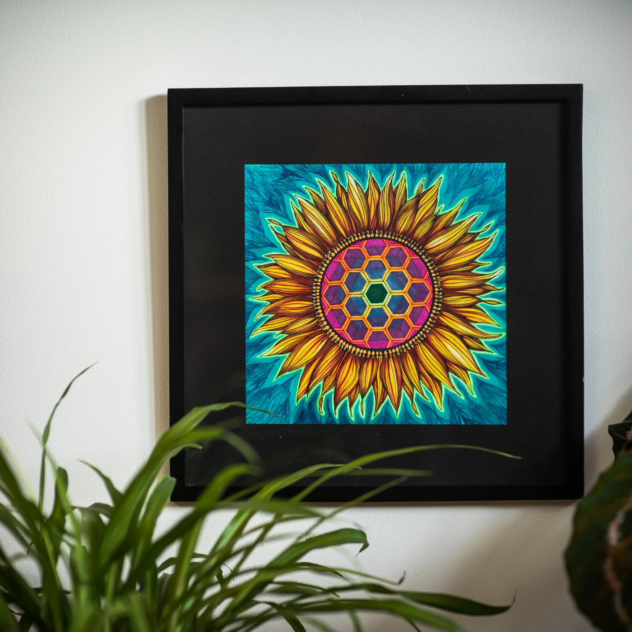 "Hexagonal Sunflower" - Original Drawing