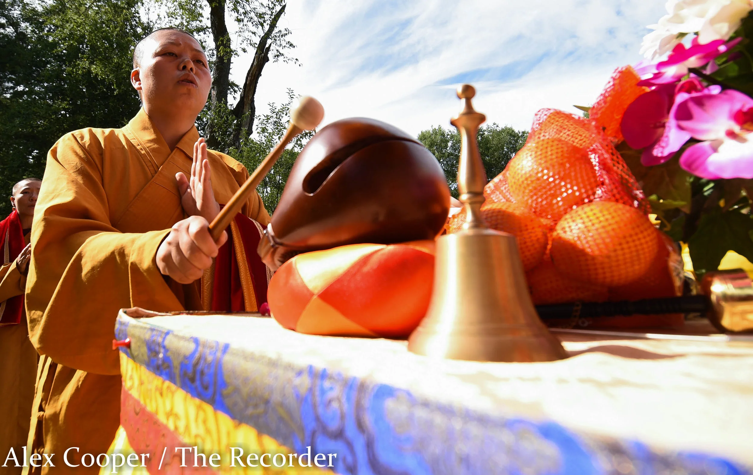 Alex Cooper / Recorder staff Preacher Miao Jue helps call spirits to our world by during a Hungry Ghost Festival on Wednesday, August 17, at the Ephratah Villa.
