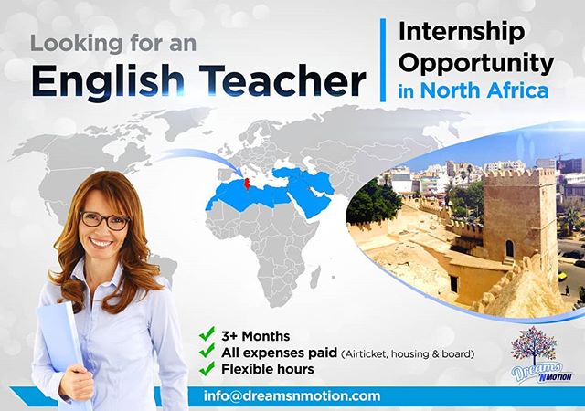 JOB OPENING. @dreamsnmotiontunisia is looking for an English teacher as part of an internship or other. If you are or know someone interested in having a gap year or internship opportunity with our organization.

The opportunity will be in Tunisia (S