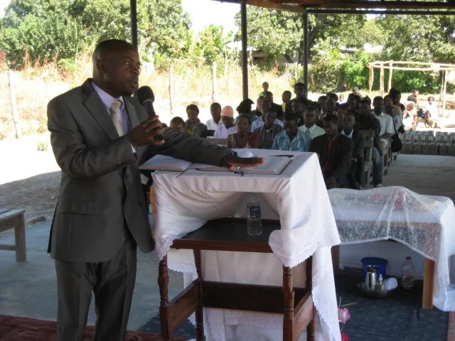 Mulenga delivering a sermon to his congregation at Bread of Life Church Mpatamato in August 2011. 