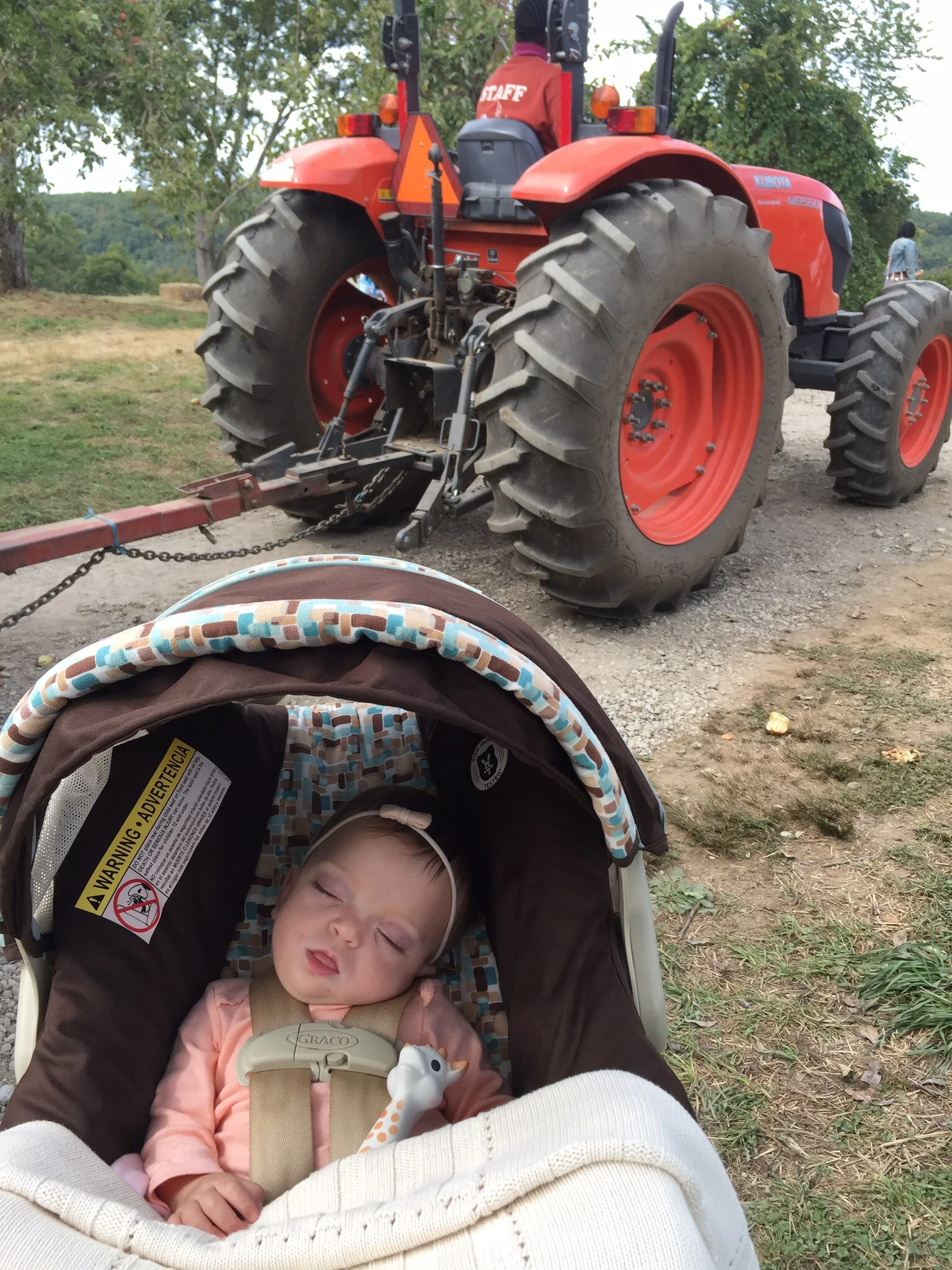 Not even a tractor driving by could wake this girl up!