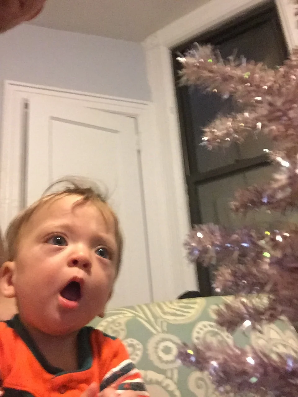 She was in awe of her sparkly tree