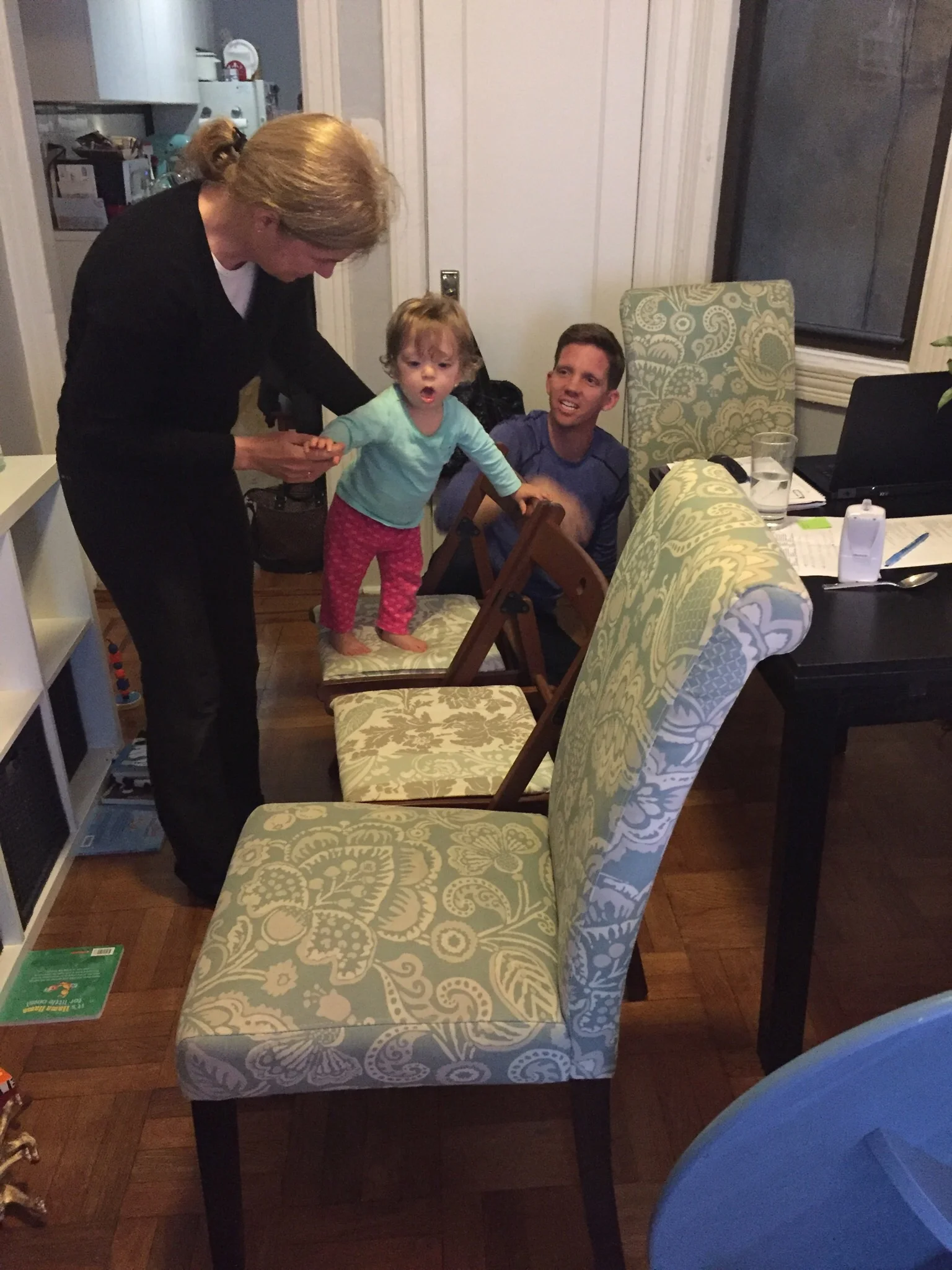 Rainy Day? No Problem, let's just turn over a table, put chairs in a row and create an obstacle course to climb over and under! 